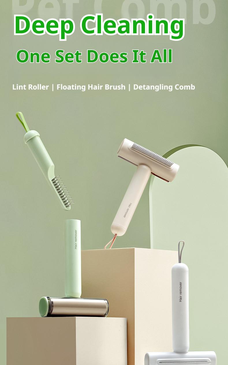 3-in-1 Pet Grooming Brush Set, Cat Dog Deshedding Comb with Lint Roller, Detangling Knot Remover, Floating Hair Brush for Long Short Haired Cats Dogs 3-in-1 Pet Grooming Brush Set, Cat Dog Deshedding Comb with Lint Roller, Detangling Knot Remover, Floating Hair Brush for Long Short Haired Cats Dogs