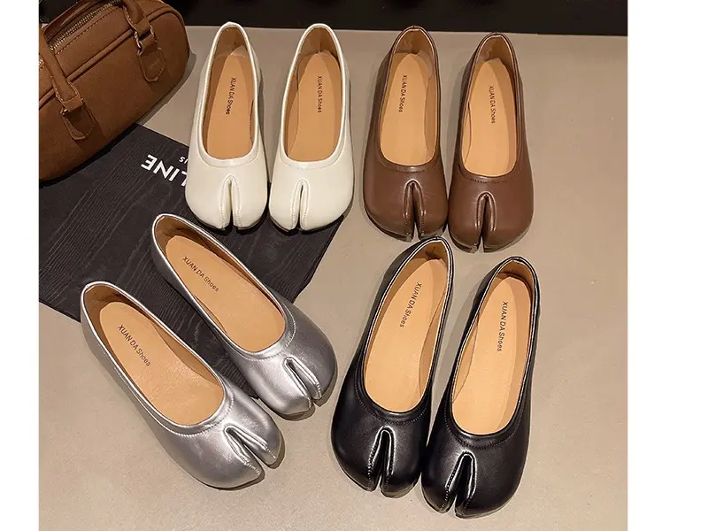 Women's Leather Upper Ballet Flats, Plain Round Toe Slip-on Shoes, Comfortable Casual Footwear for Office & Daily Wear, Daily Life