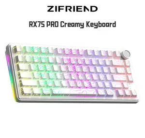 FURYCUBE x ZIFRIEND RX75 PRO 75% Creamy Mechanical Keyboard with RGB Lighting Hot-Swappable Switches Dual-Color PBT Keycaps Tri-Mode Connectivity Type-C 2.4G BT for Gaming Office Multimedia