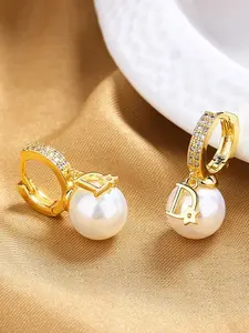 Vintage Pearl Earrings for Women, High Quality Earrings, High-End Luxury Fashion, Trendy Letter Rhinestone Ear Cuffs, Elegant Statement Jewelry