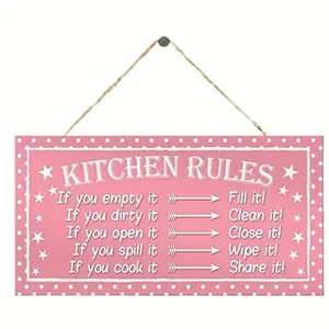 Pink "Kitchen Rules" Funny Wood Hanging Sign, Humorous Kitchen Wall Decor, Cute Farmhouse Style Kitchen Accent, Novelty Housewarming Gift for Home Cooks, 20x10cm Quiet Folding Multi-Mode Washing Machine