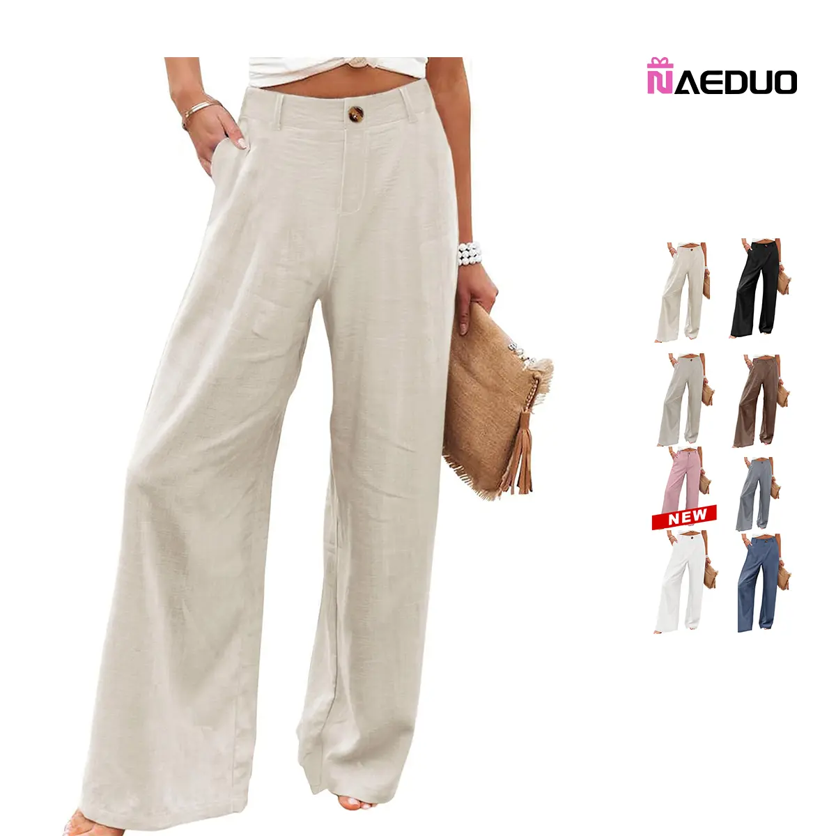 Naeduo Women's Cotton Ultra-Lightweight Pants | Summer 2026 Trendy High Waisted Wide Leg Breathable Trousers  Casual Button Front Comfy Breathable Loungewear,back to school shopping