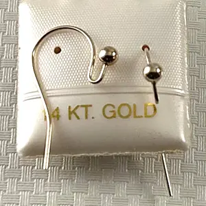 Pair of 14K Yellow Gold 3mm Ball End Ear Wires Fish Hook Earrings