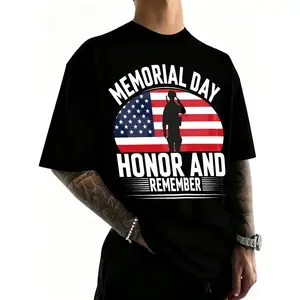 100% Cotton Memorial Day Honor And Remember T-Shirt for Women Men Outdoor Casual Short Sleeve Comfortable And Versatile Shirt