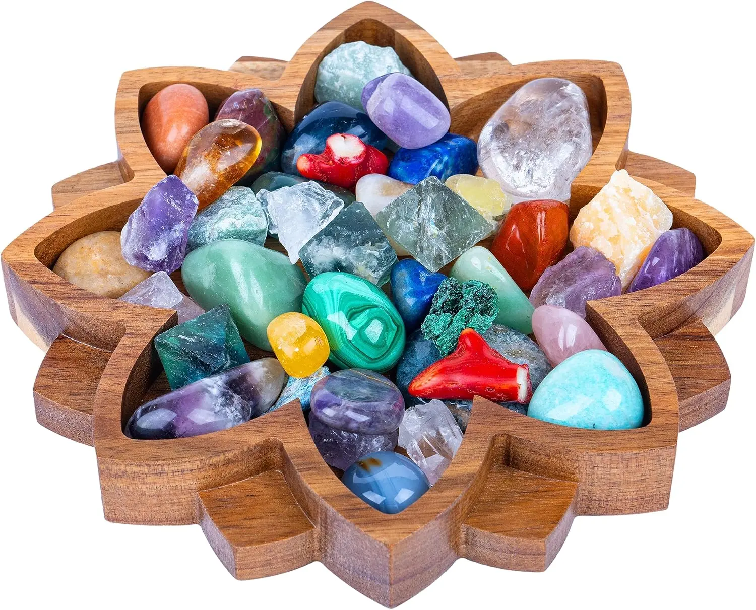 Lotus  Display Tray -  Your ,  Stones & Treasures - 8"x8" Wooden Rock Bowl,  Holder for Stones Display Shelf,  Rock Holder  Bowl (Blossom)