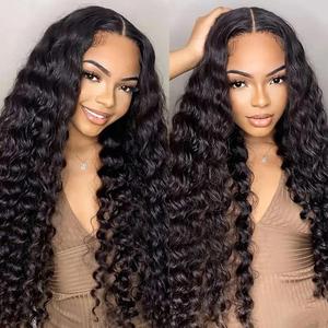 Bling Hair 13X4 13X6 Water Wave Lace Front Wig Human Hair Deep Wave Frontal Wigs for Women Brazilian Real Human Hair PrePlucked Natural Black Remy Hair 180% Density 4x4 Closure Wig
