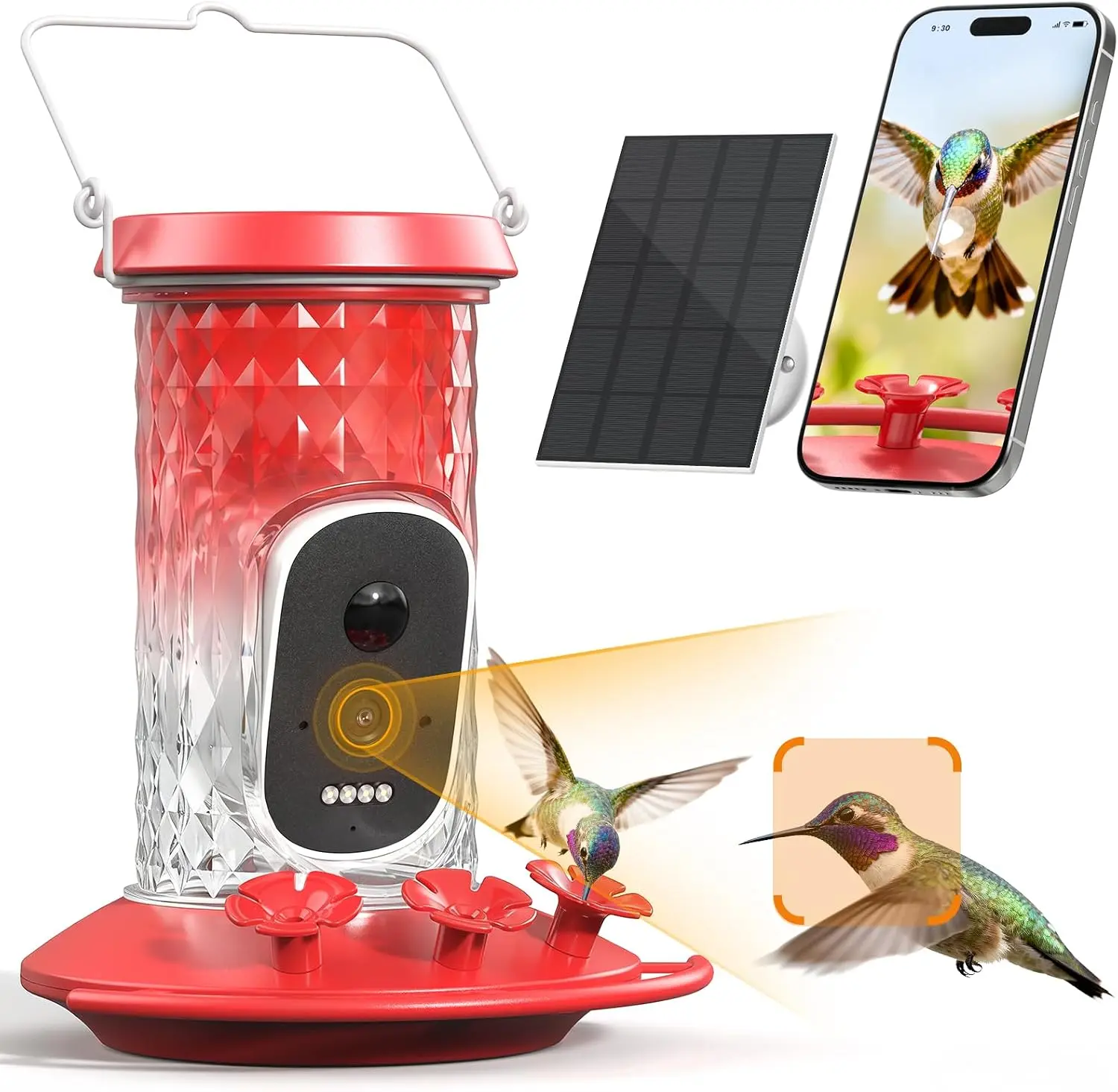 Solar-Powered Smart Hummingbird Feeder Camera - AI Identification, 2.5K UHD, Night Vision, IP66 Weatherproof, Bird Attracting, Outdoor Garden Decor, Pet Bird Supply Gift