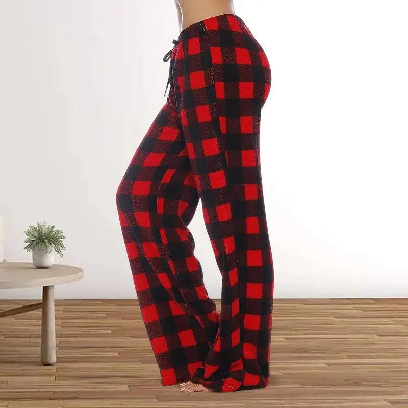 Women's Plaid Pajama Pants - Red and Black Light Loungewear, Comfortable Nightwear for Everyday Wear & Sleep, Machine Washable Casual Bottoms