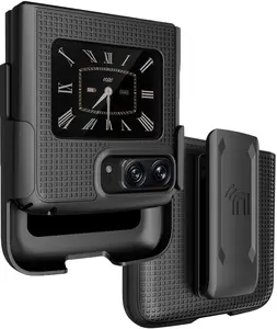 Case with Clip for Motorola RAZR 2022 Flip Phone, Nakedcellphone [Grid Texture] Slim Hard Shell Cover and [Rotating/Ratchet] Belt Hip Holster Holder Combo for Moto RAZR 3 5G