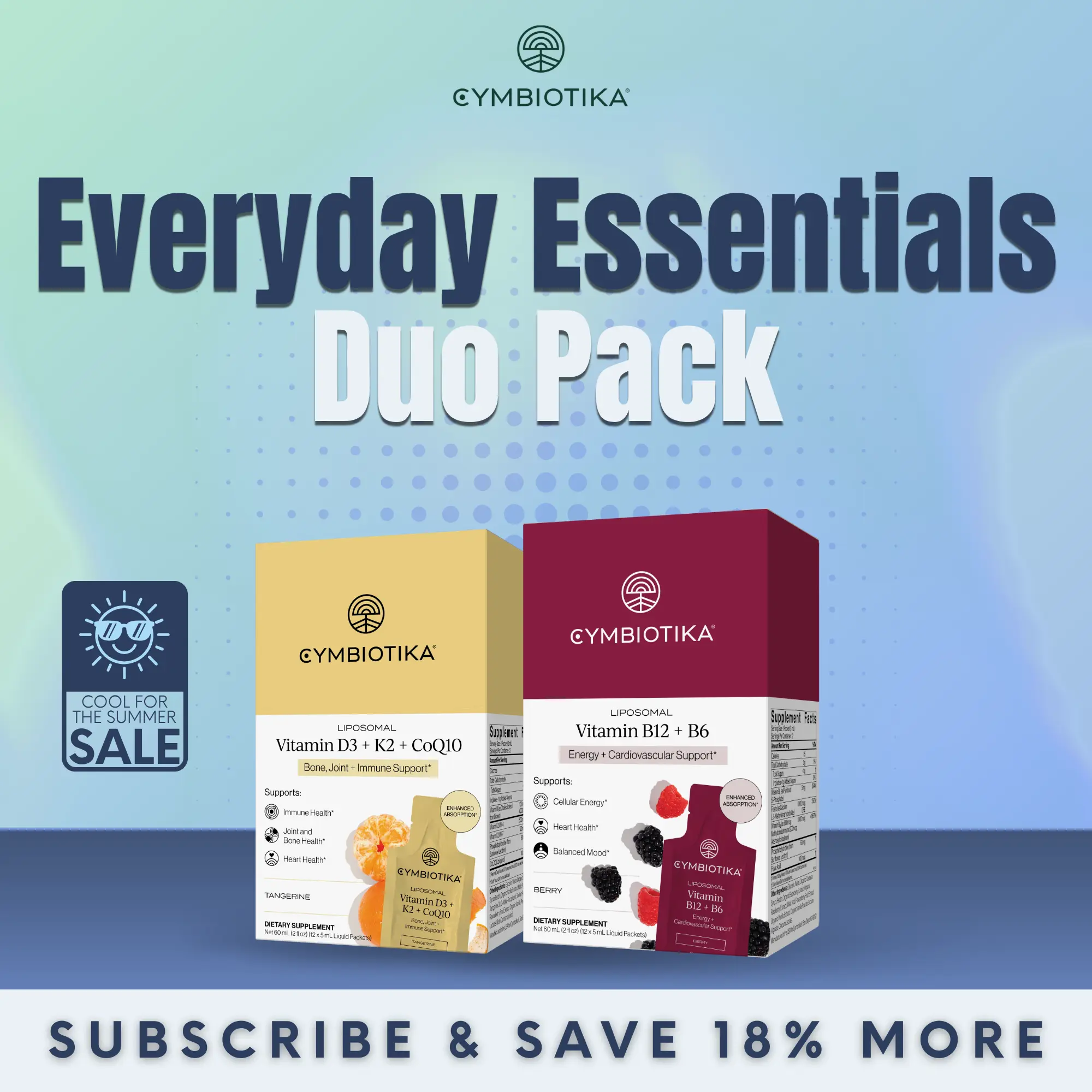 Everyday Essentials Duo Pack | 12*2 Packets | Liposomal B12 + B6 & Vitamin D3 + K2 + CoQ10 | Energy, Immunity & Bone Health | Methylated B Vitamins & Plant-Based D3 with Dual-Form K2