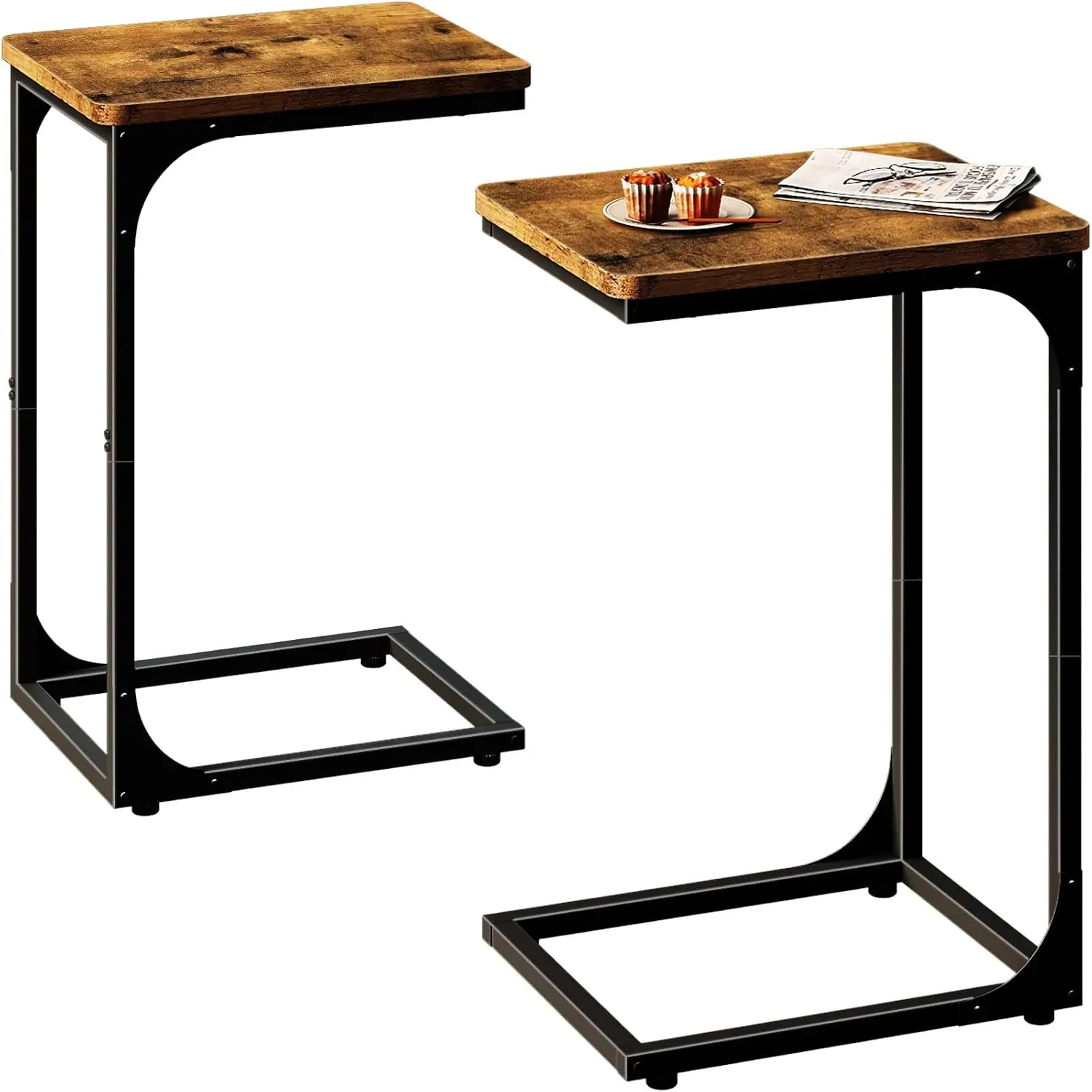 C Table Side Table Set of 2 Living Room Sets C Shaped Couch Tray End Tables Farmhouse, Rustic Brown homeessentials