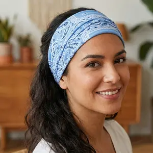 Boho Bandana Style Headband | Wide Paisley Hairband for Thick Curly Hair | Busy Mornings, Gym & Makeup | Soft, Breathable & Stylish | Latina Favorite