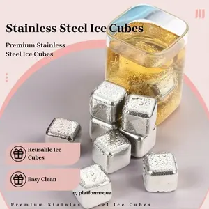 304 Stainless Steel Ice Cubes, Reusable Metal Fast Freeze Ice Grains, Easy Clean Bar & Home Use, Home Bar Accessories, 6 Pieces Box with Clips