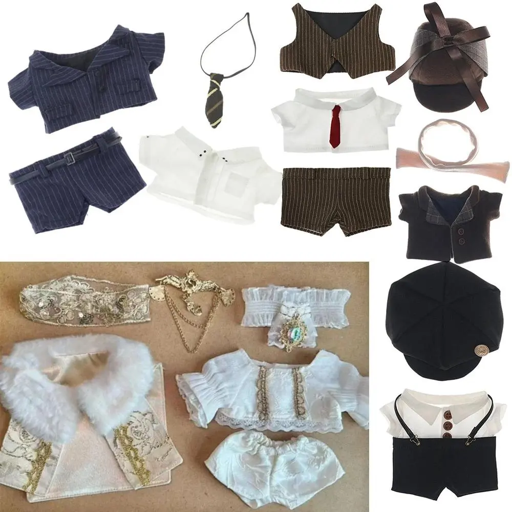 1Set 20cm Cotton Doll T-shirt Overall Hats Fashion Doll Clothes Suit Casual Wears Pants Suits 1/12 Dolls Clothes Accessories