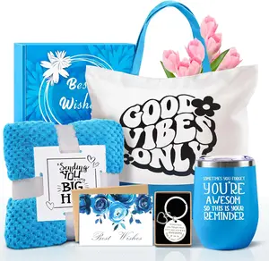 Summer Spring Gift Teacher Nurse Employee Appreciation Gifts, Best Friend Birthday Gifts for Women, Blue Self Care Package Get Well Soon Gift Basket, Unique Gifts for Mom Wife Girlfriend Sister w Blanket