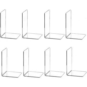 Clear Acrylic Bookends for Shelves Heavy Duty Book Ends and Desktop Organizer Book Stopper for Books Movies CDs 7.3x4.8x4.8 inch (8)
