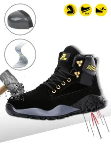 New men's durable steel toe, Mid-top, non-slip work boots with anti-smash and puncture protection. Lightweight and comfortable. These safety boots are suitable for outdoor workers and hiking.