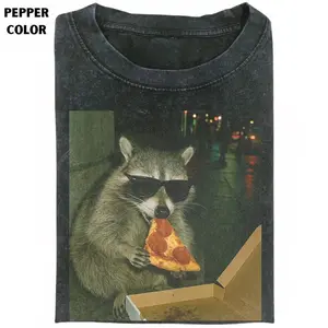 Funny Raccoon Munching Pepperoni Pizza Shirt, Cool Animal Meme Graphic Tee in Relaxed Oversized Fit, Vintage Pigment-Dyed Crew Neck T-Shirt, Soft Heavyweight Cotton Unisex Casual Streetwear, Trendy Gift for Men or Women