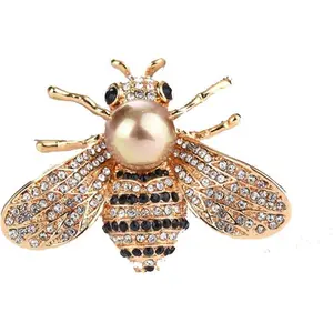 Honey Bee Brooches Crystal Insect Themed Bee Brooch Animal Fashion Shell Pearl Brooch Pin Gold Tone