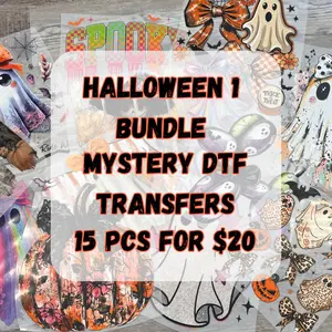 15-piece Halloween 1 DTF Mystery Bundle - A surprise Mix of Spooky, Whimsical & Fun Transfers l Adult & Youth Sizes l Great for Shirts, totes & seasonal Projects