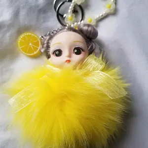 LipsGal Cosmetics LLC Chunky SassyGirl Keychain with Bow Fur Pom Pom Gem Charm and Beaded Chain