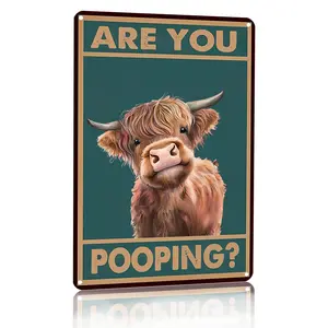 Western & Highland Cow Gifts Funny Highland Cow Are You Pooping Vintage Tin Sign for Bathroom Toilet Decor 8 x 12 Inch