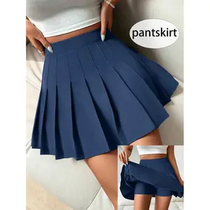 Navy Blue Pleated Elegant Short Skirt Cute Summer Women Casual Skirt