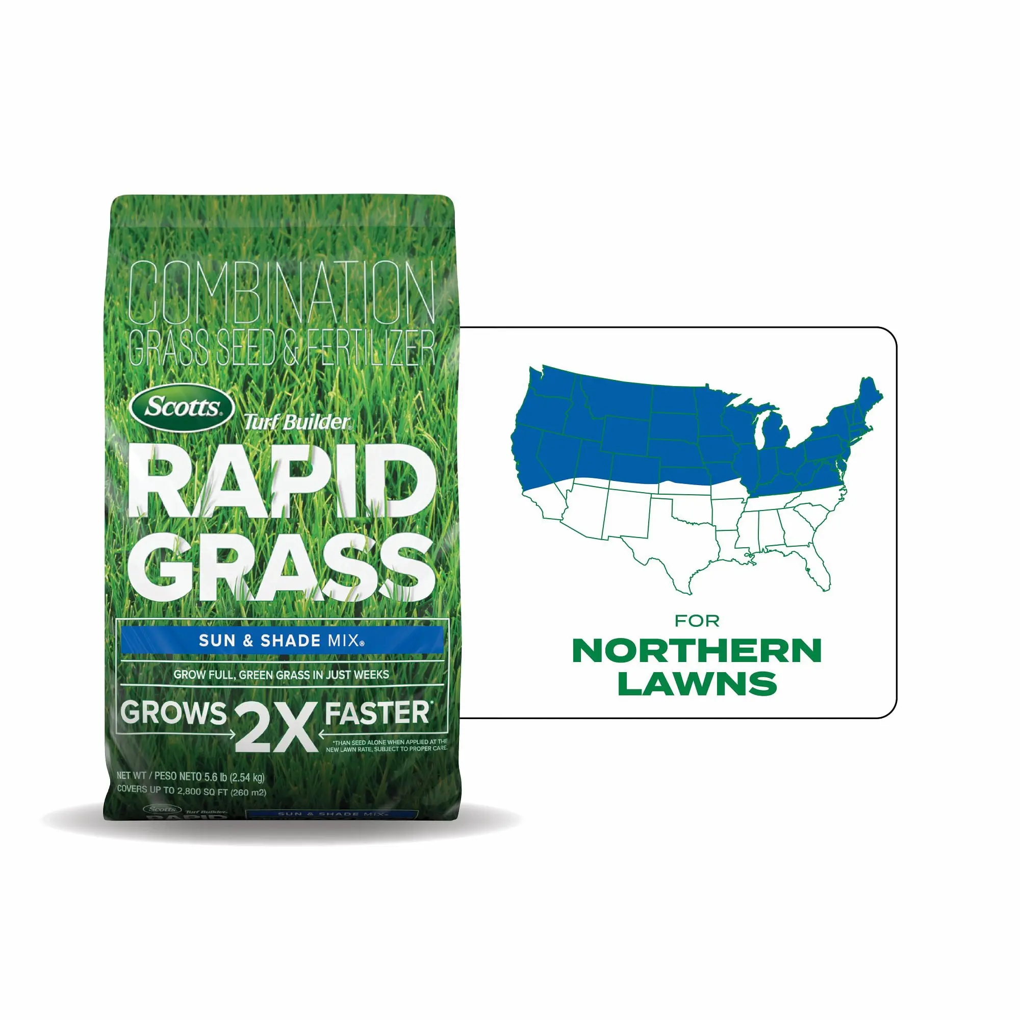 Scotts Turf Builder Rapid Grass Sun and Shade Mix, Grass Seed and Fertilizer, 5.6 lbs