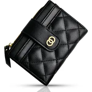 Small Wallet For Women- Credit Card Holder Wallet For Women Girls- Zipper Small Bifold Wallet Mini  Purse With ID Window (Black)
