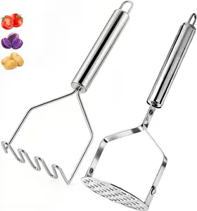 2PCS Potato Masher Set, Stainless Steel Smasher Kitchen Tools for Perfect Mashed Potatoes, Guacamole, Beans, Vegetables, Fruit, Meat Butter & Puree & More