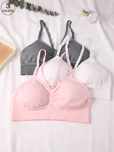 3pcs ladies underwear bra sports comfortable breathable non-steel ring soft underwear adjustable straps non-slip Workout Bras