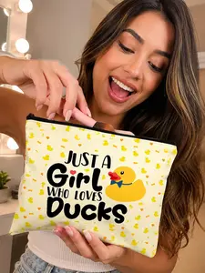 Cute Duck Lover Makeup Bag for Women, Just A Girl Who Loves Ducks Cosmetic Pouch, Funny Yellow Duck Travel Toiletry Organizer for Makeup Brushes Skincare and Daily Essentials, Birthday Christmas Gift for Mom Wife Girlfriend Duck Lovers