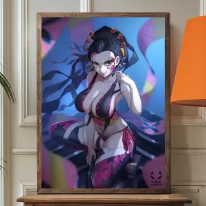 Daki Demon Slayer Poster, Kimetsu no Yaiba Wall Art, Upper Moon Six Canvas Print, Japanese Manga Poster