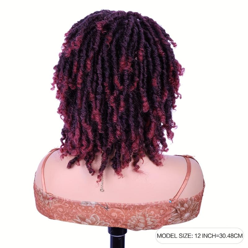 Dreadlock Wig Short Twist Burgundy Wig For Black Women And Afro Curly Synthetic Dreads Wig Ombre Burgundy Side Part Wig Afro Bomb Curly Wig Twist Out Wig Kinky Synthetic Full Wigs For Black Women Christmas Cosplay Wigs