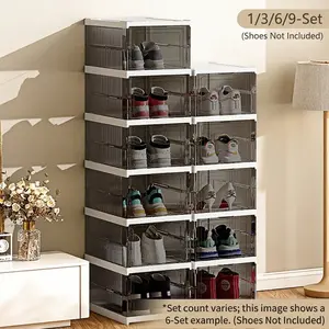 1/3/6/9-Set Folding Shoe Cabinet, No Installation, Thick Plastic, Multi-Layer Transparent, Large Capacity, Dustproof, Home Entryway Storage
