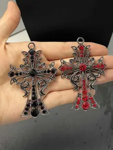 2pcs gun tone openwork rhinestone decorated cross large pendants and angel wing alloy pendants suitable for making necklaces or jewelry accessories
