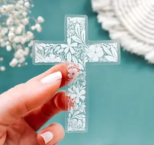 2Pcs Cross Clear Vinyl Sticker, Christian Sticker