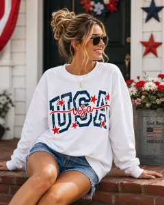 Copy of Feux Laced USA Patchwork Sweatshirt • Preppy Patriotic Crewneck • Coquette Americana Sweatshirt • Red White Blue Mama Style