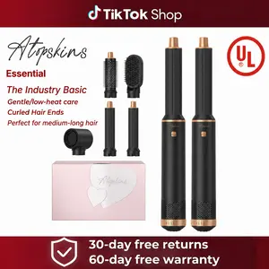 ATOPSKINS 5-in-1 Air Styler,The Industry Basic :Soft Airflow & Ultra-Lightweight(The attachments are made of plastic）, Zero Heat Damage (203°F) for Non-Aggressive Styling Includes 1 Hair Dryer 2 Hot Air Curlers  Black Blue  30-day free returns Summervibes