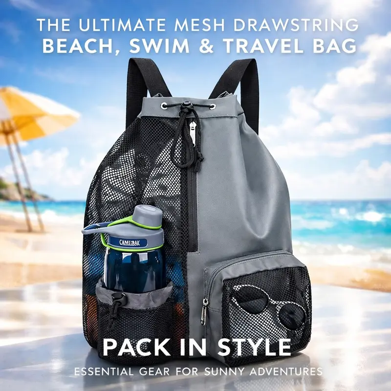 Swimming Gear Beach Drawstring Backpack Packs Swim Gym Mesh  display picture 2