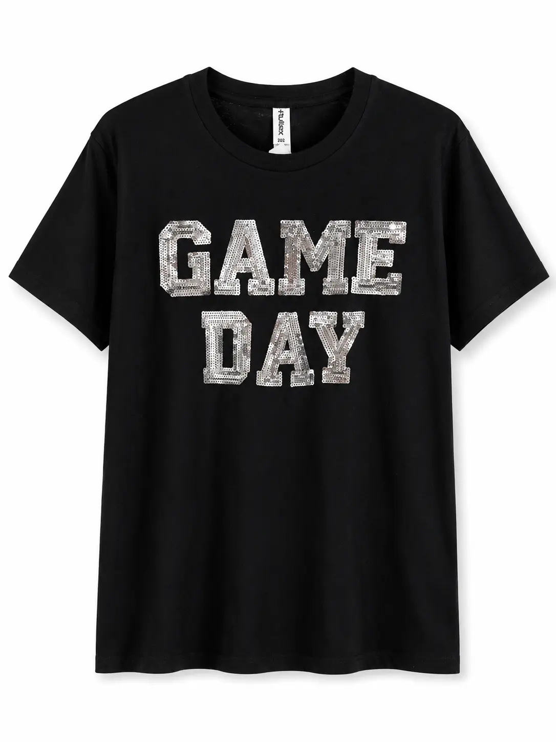 Women's Short-Sleeve Silver Sequin Statement T-Shirt - Stylish Top for School, Football Game Day Events