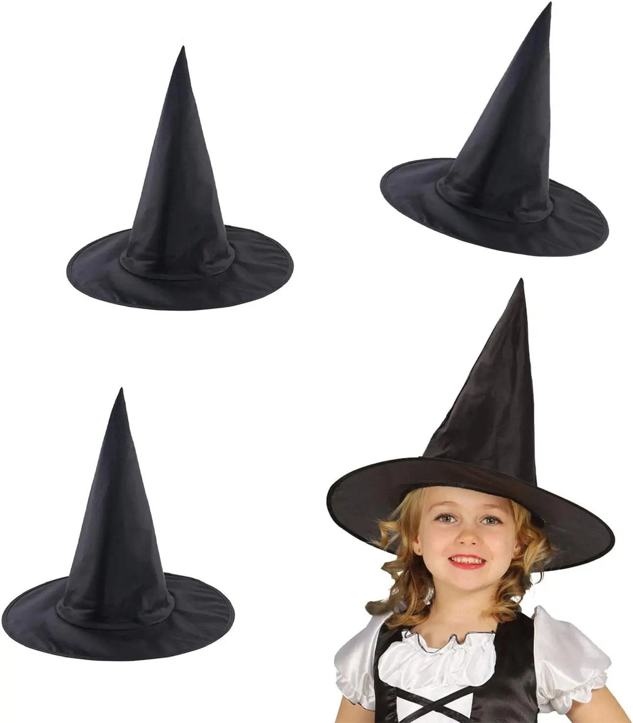 3 PCS Wizard Hats Black Witch Hat Halloween Costume Party Decoration Accessories