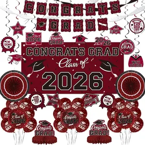 Maroon Themed 2026 Graduation Decorations Set - Congrats Grad Banner, Class of 2026 Backdrop, Balloons & Streamers Kit - Complete Party Supplies for High School & College Celebrations