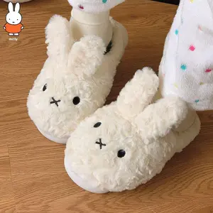 Kawaii Miffy Rabbit Slippers Women Wear Non-slip Thick Soles Home Bags and Warm Cotton Shoes in Autumn and Winte