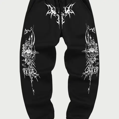 Men's Regular Fit Graphic Drawstring Waist Athleisure Design Sweatpants, Street Fashion Casual Comfy Sporty Pocket Jogger Pants for Daily Wear, Men's Trousers for All Seasons, Adjustable Drawstring Sweatpants