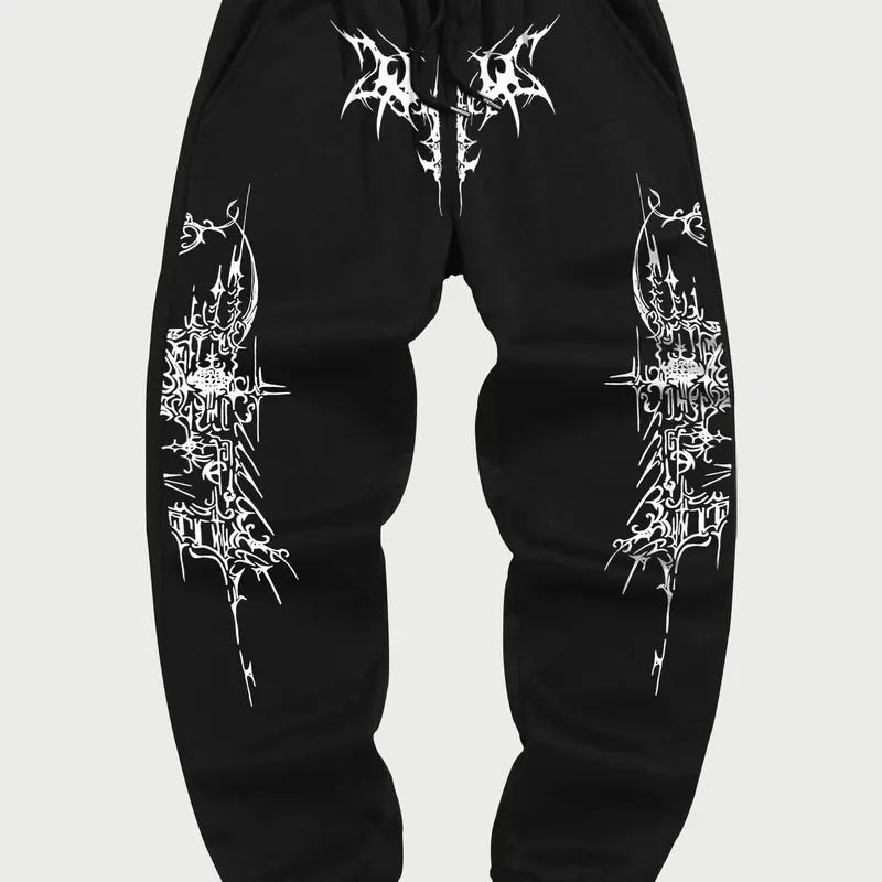 Men's Regular Fit Graphic Drawstring Waist Athleisure Design Sweatpants, Street Fashion Casual Comfy Sporty Pocket Jogger Pants for Daily Wear, Men's Trousers for All Seasons, Adjustable Drawstring Sweatpants