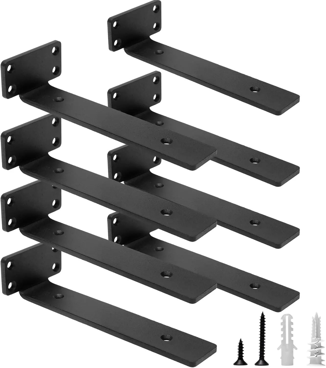 8-Pack Heavy Duty Hidden Floating Shelf Brackets, 0.2-Inch Thick 8-Inch Iron L-Shaped Wall Hanging Supports for Industrial Rustic Black Metal Shelves with Easy Installation