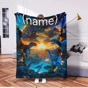 Custom Name Dinosaur Pattern Blanket - Best Gift for Boys and Girls, High-Quality Digital Print Soft All-Season Flannel Shawl - Suitable for Birthdays and Anniversaries, Multi-Functional Lightweight and Comfortable, Suitable for Bed, Sofa, Camping Travel,