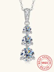 S925 Sterling Silver Synthetic Moissanite Decorated Pendant Necklace, Luxury Jewelry for Women for Party, Daily Clothing Decor, Trendy All-match & Exquisite Jewelry for Birthday Gift