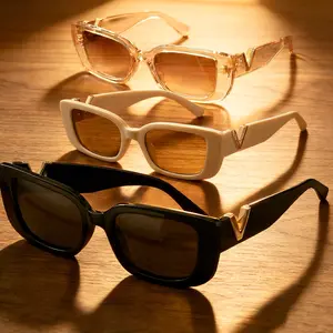 [3-piece set] Luxury V-shaped metal frame sunglasses | Must-have for summer 2026 | Fashionable large square trendy sunglasses | Unisex style sunglasses